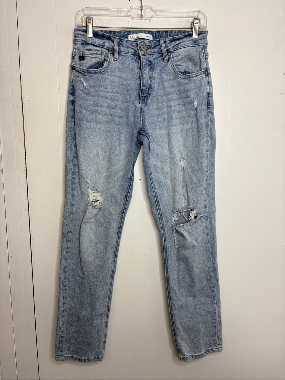Kancan Jeans Womens 26 Light High Rise Boyfriend Light Wash Distressed Knee